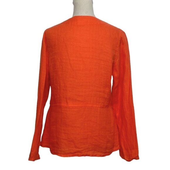 FLAX CORAL ORANGE LINEN LONG SLEEVE BUTTON DOWN TUNIC SHIRT - S - Picture 3 of 9